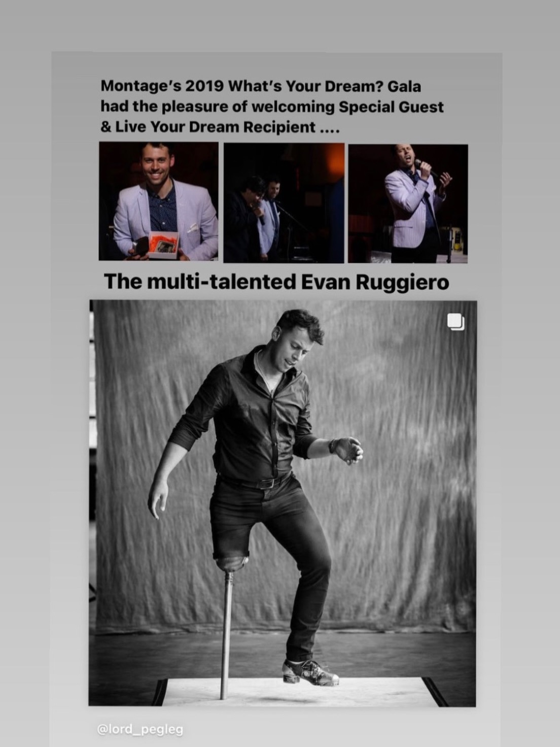 Throwback to 2019 ✨
Montage’s sold-out “What’s Your Dream?” Gala had the absolute honour of welcoming multi-talented superstar @lord_pegleg — actor, singer, and world-class one-legged tap dancer Evan Ruggiero — as our Special Guest & Live Your Dream Recipient.
From belting out showstoppers to lighting up the stage with his signature tap routine, Evan reminded every single person in the room that no obstacle is bigger than your dream.
Still one of the most inspiring nights we’ve ever hosted.
Who else was lucky enough to be there? Drop a ❤️ if Evan blew your mind too!
#WhatsYourDream #EvanRuggiero #MontageSupportServices #ThrowbackToronto #LiveYourDream